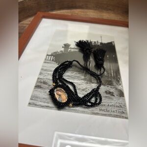 Virgin Mary Artesanal Black Beaded Bracelet with Tassel